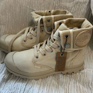 Palladium Canvas High-Top Boots in Cream